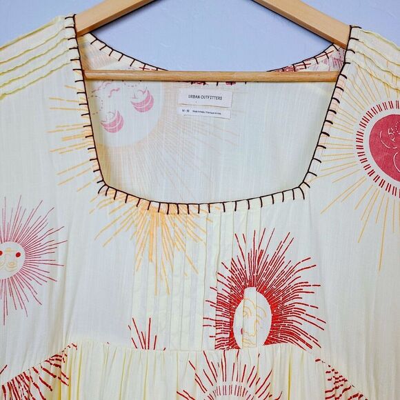 Urban Outfitters Total Eclipse Dress M Yellow Red Oversized Ruffle Sleeve A-Line - Picture 5 of 8